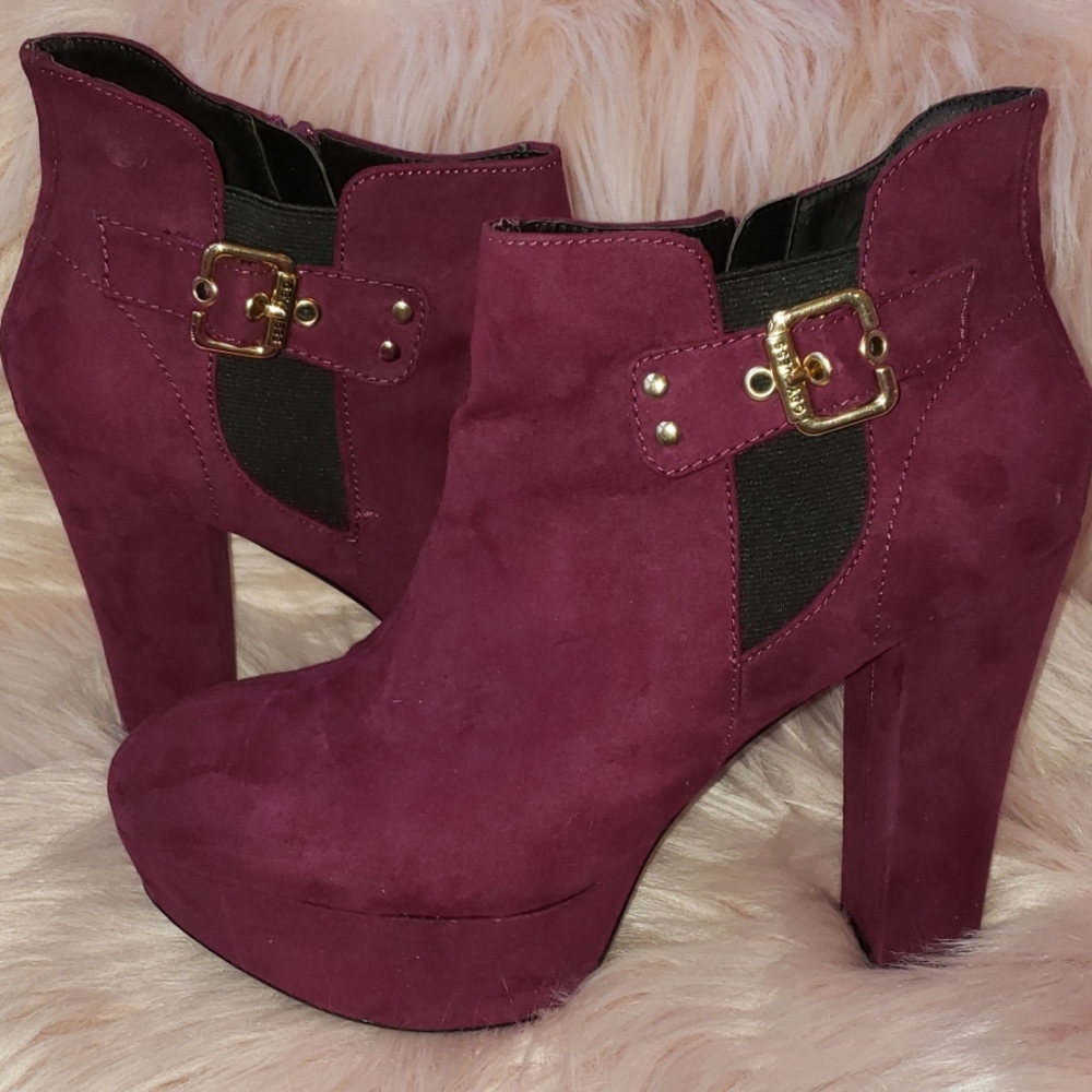 Purple suede platform bootie